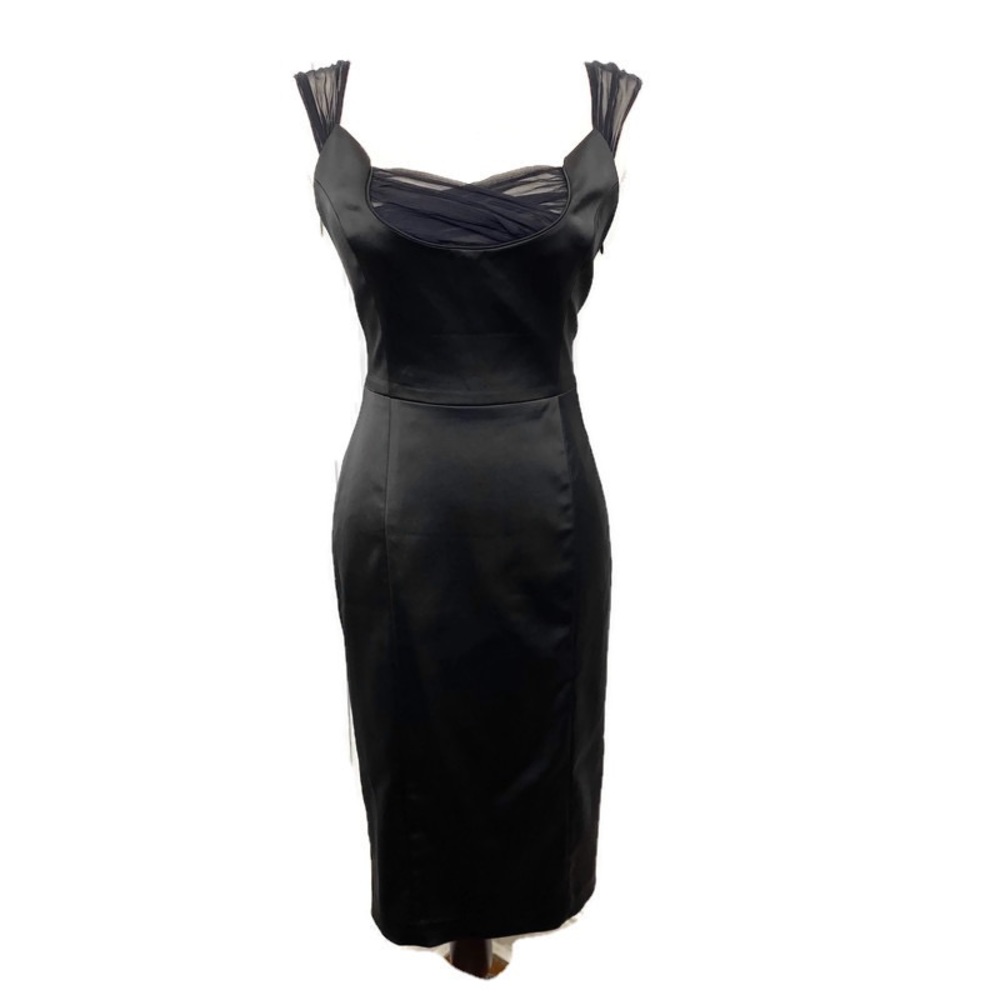 Betsey Johnson Black Satin Midi Cocktail Dress